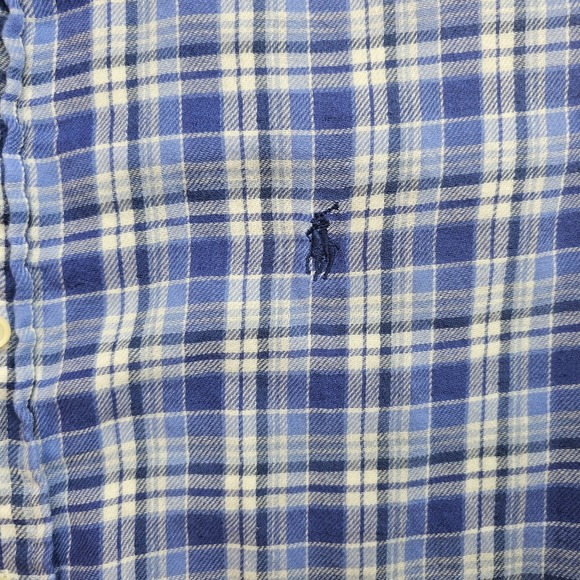 Polo Ralph Lauren Men's Long Sleeve Flannel Shirt White/Blue Plaid Size Large - Picture 2 of 8